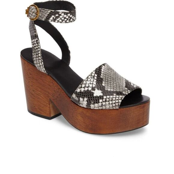 TORY BURCH $425 Camilla Wedge Sandals Women’s 6.5 Snake Print Platform Wood Heel - Picture 2 of 16